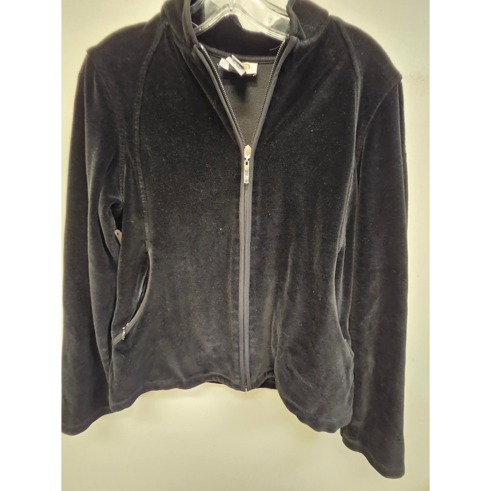 Talbots Womens Black Velour Full Zip Jacket Mock Neck Raglan Sleeve Small